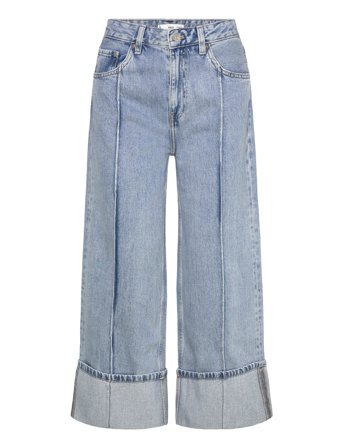 Mango | Wide-Leg Cropped Jeans With Rolled-Up Hem | 40