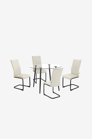 Loft24 - Uppsättning med matbord 100 cm och 4 stolar Danny - Vit - Matgrupp 4 personer - Från Homeroom