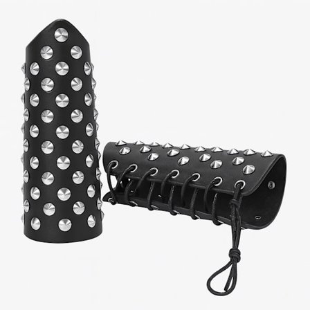 Bredt, naglet lærarmbånd med snøring – Svart