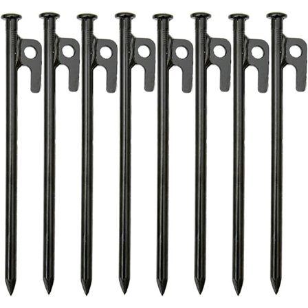 8 st tunga tältpinnar, 20 cm höghållfasta smidda ståltältpinnar med krok och hål