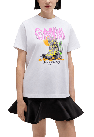 GANNI Basic Cotton Jersey T-shirt Boots Print T-shirts Dam Vit L