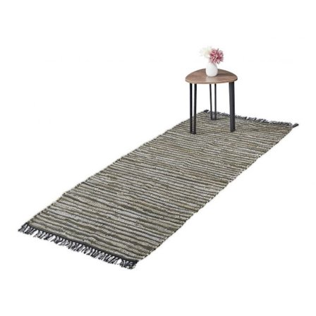 Trasmatta läder & bomull randigt