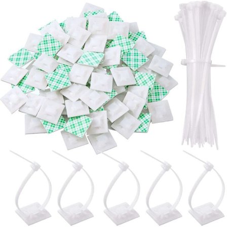 100-pack buntband fästen självhäftande kabelbindare baser hållare med mångsidig universell kabelbindare (längd 150 mm, bredd 2 cm, vit)