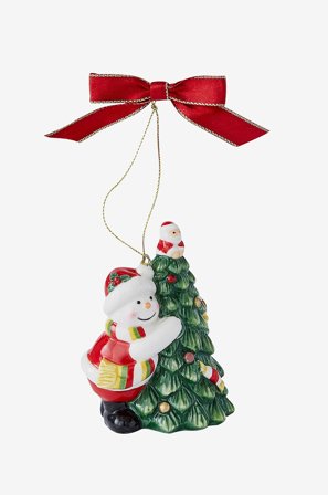 Spode - Joulukuusenkoriste Tree Hugging Snowman Christmas Tree, korkeus 9 cm - Valkoinen - Joulukoristeet - - Homeroom