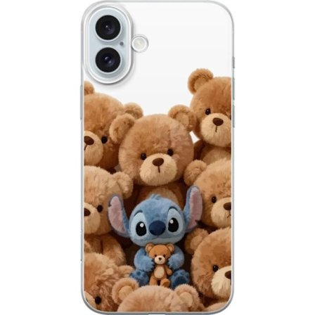 Kompatibel Mobilcover til Apple Apple iPhone 16 Plus Sød og sikker illustration med Stitch omgivet af bamser, der skaber en varm og legende følelse