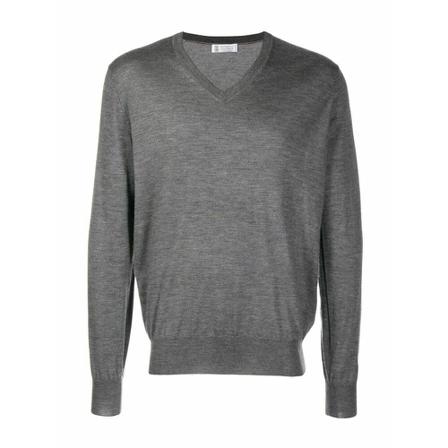 Brunello Cucinelli Pull à col v gris Grå, Herre Strik, Størrelse: M