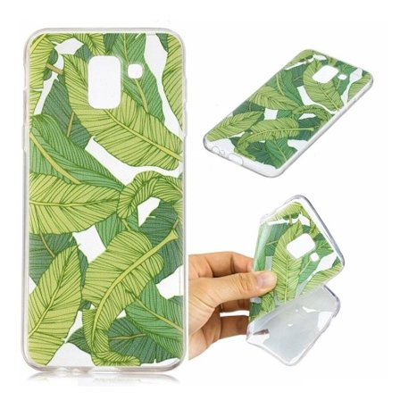 Samsung Galaxy J6 (2018) Upea Kuvallinen IMD Printattu Pehmeä Muovinen Takasuoja Kuori - Vihreät Lehdet