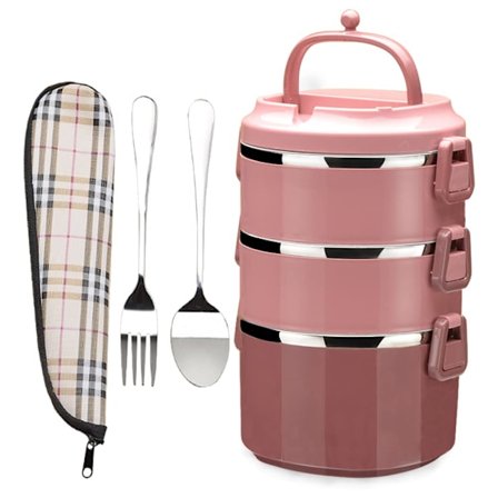 kerroksinen pinottava ruostumattomasta teräksestä valmistettu lounasrasia, vuototiivis