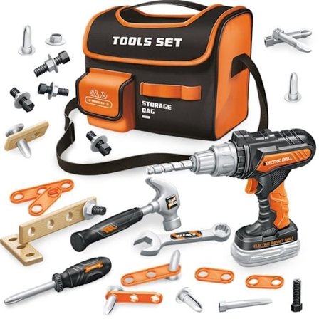 Børneværktøjssæt - 35 dele - Værktøjssæt med elektrisk boremaskine og værktøjstaske til børn fra 3 år og opefter