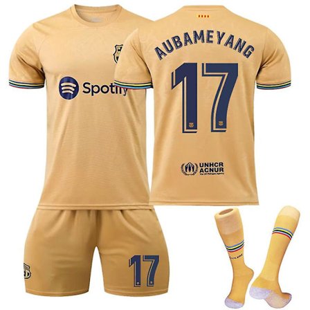 22-23 Barcelona borta #17 Aubameyang T-shirt fotboll Uniform Set