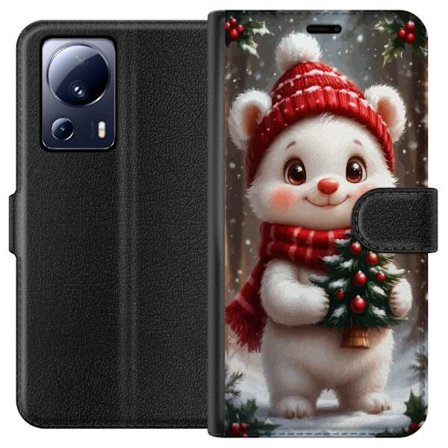 Xiaomi 13 Lite Plånboksfodral söt julbjörn med liten gran och röd mössa