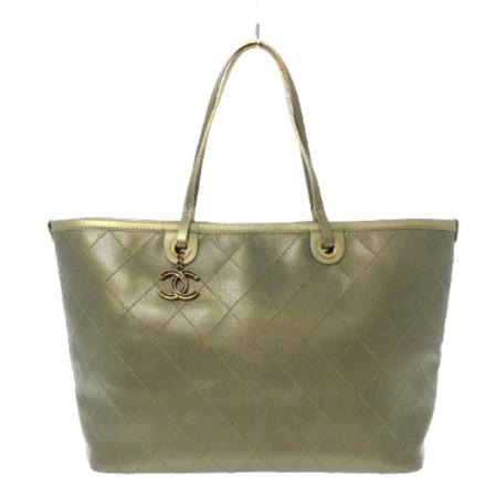 Chanel Vintage Pre-owned Leather totes , Groen , Dames , Maat: ONE Size Vintage Tassen