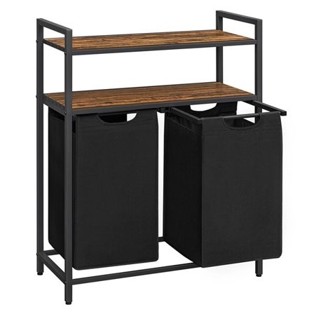 Pyykkikori 2 lokerolla ja 2 säilytyshyllyllä – Ruskea/Musta