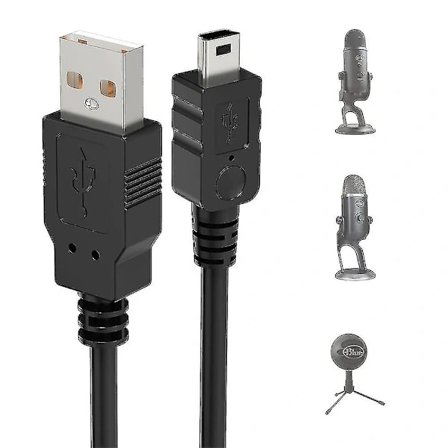 USB-mikrofonkabel för Blue Yeti, 2m Yeti mikrofonströmkabel USB A hane till Mini datatransferkabel sladd för Blue Yeti USB-mikrofon, Blue Snowball ...