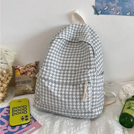 Houndstooth Kangasreppu Naiset Opiskelija Söpö Suuri Kapasiteetti Korealainen Laukku Harajuku Yhteensopiva Kirjan Säilytys Reput Preppy Tyyli~08353