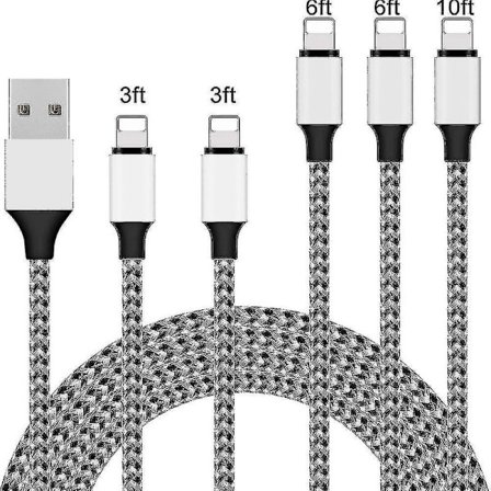5-pakning iPhone-lader Lightning-kabel 10ft1 6ft2 3ft2 Flettet iPhone-kabel Data Synkronisering Overføringskabel C Ty