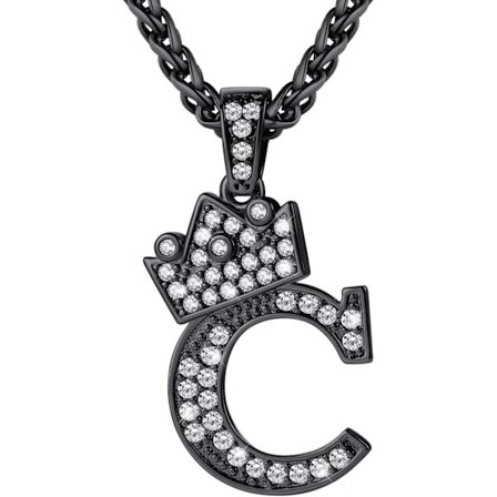 Krona Initial A-Z Halsband, Iced Out Letter Hänge med 22-24 Tums Kedja, Män Kvinnor Bling Hip Hop Alfabet Namn Smycken Present Stora Initialer 