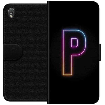 Kompatibel Tegnebogsetui til Sony Sony Xperia Z3 Minimalistisk neonbogstav P i farvegradient og lyseffekt mod sort baggrund i digital neonstil