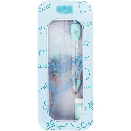 8-delt blått matematikk geometri sett med kompass, gradskive, linjaler og blyant