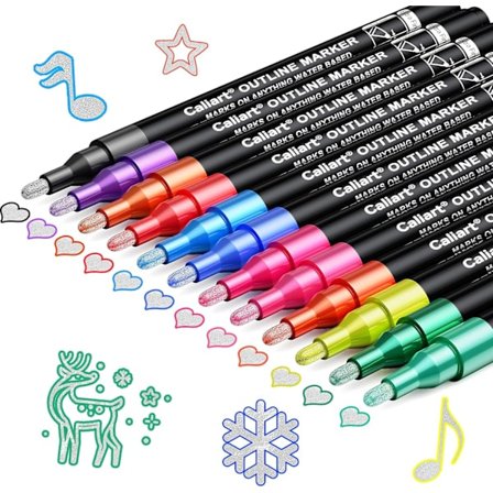 Caliart Påskekurvfyllere, 24-fargers skimrende dobbel linjetegning Doodle Outline Markers, Trendy gaver til tenåringsjenter 12 colors[co]