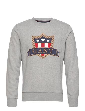 D1. Gant Banner Shield C-Neck Sweat-shirt Genser Grå GANT