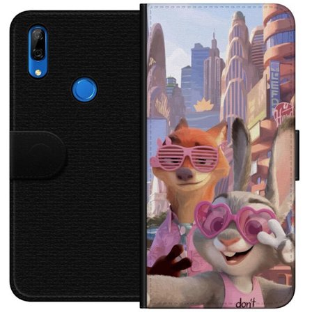 Yhteensopiva Lompakkokotelo Huawei Huawei P Smart Z Animoituja eläimiä aurinkoisessa kaupunkiympäristössä, joilla on pinkit aurinkolasit ja posit