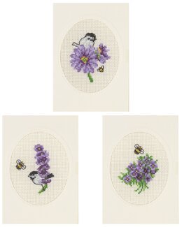 Broderipakke Kort Blomster 3-pk - Permin