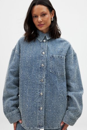 NA-KD Structured Detail Denim Shirt - Jeansskjorter - Blå - EU 40