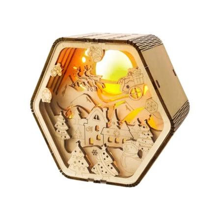 Træ 3D Puslespil Frydefuld Jule Udskåret Lampe Festlig Belysning & Kognitivt Legetøj