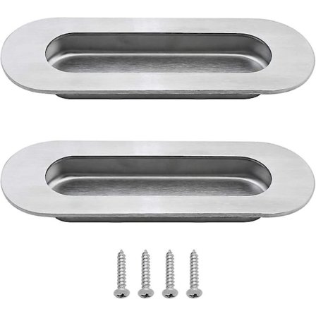 2 stk. Ovalt Indbygget Flush Dørtræk Skydedørsgreb Fingertræk Skjult Greb Rustfrit Stål Børstet Til Skab Skuffe Lukkeboks Indsæt