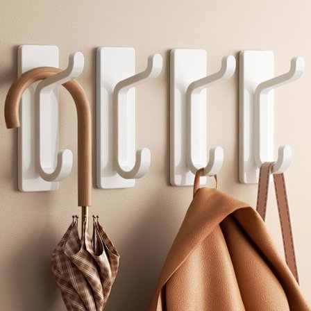 Veggkroker for jakker og håndklær: 5,9 kg selvklebende dørkroker, hvit 4-pakning