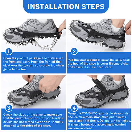 TOMSHOO 32-tanns isklør, sklisikkert skotrekk i rustfritt stål, snø, sklisikker enhet, sklisikker kjetting