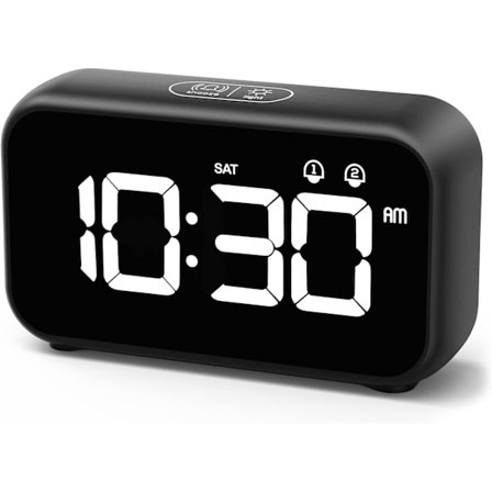 LED Digital Vekkerklokke med Snooze-funksjon, 2 alarmer, 12/24H