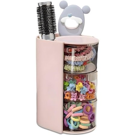 Hiustarvikkeiden säilytyslaatikko, 3-kerroksinen läpinäkyvä korujen säilytyslaatikko, muovinen hiuspannan säilytysteline, 180° kääntyvä hiuslenkkien 