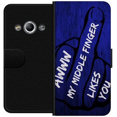 Kompatibelt Lommeboketui til Samsung Galaxy Xcover 3 Mørk typografisk illustrasjon med hjerteform og budskap om vennskap mot dyp blå tretekstur