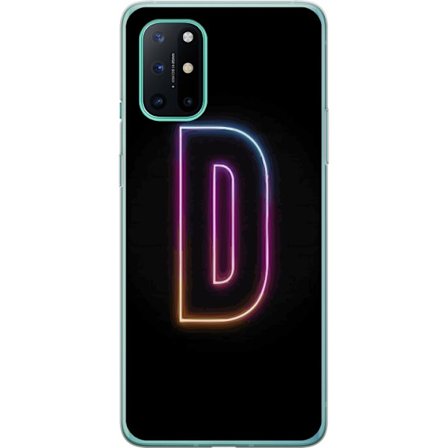 Kompatibel Mobilcover til OnePlus OnePlus 8T Minimalistisk neonbogstav D i farveskiftende lys mod sort baggrund i moderne digital design
