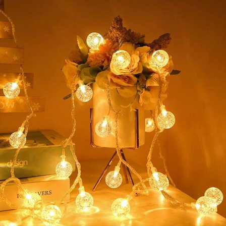 Lyskæde, 7M 50 Batterier Globe LED Indendørs Lyskæde, Varm Hvid, Boligindretning Stue Soveværelse Kontor Altan