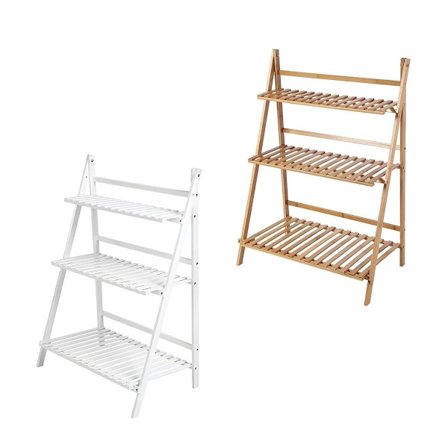 Balkong Plantestativ 3-Lags Tre Blomsterpotte Hjørnestativ Hvit Tømmer Sammenleggbar