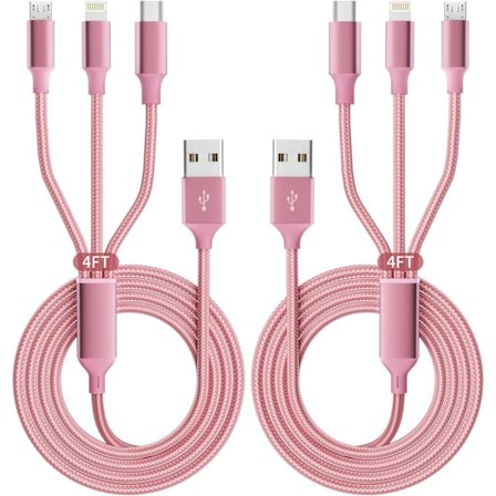 Uusin malli 2025 Monilatauskaapeli (2 kpl 1,2 m), 3 in 1 latauskaapeli nailonpunottu USB-monilatauskaapeli yleiskäyttöinen USB-kaapeli Ty:llä