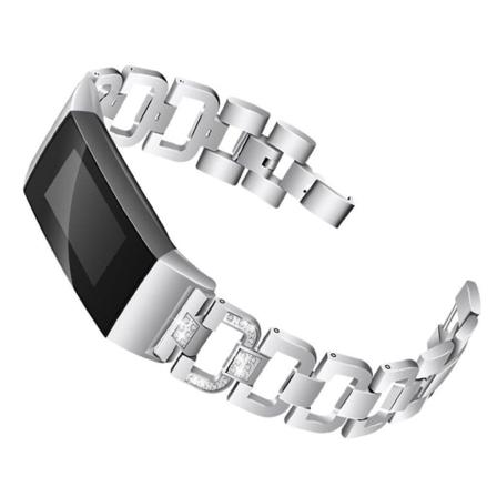 Fitbit Charge 3 D formet rhinstens pyntet urrem - Sølv Silver grey