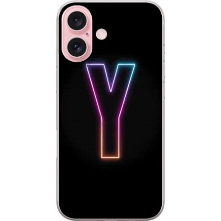 Yhteensopiva Puhelinkuori Apple Apple iPhone 16 Minimalistinen neonkirjain Y värinvaihtuvassa valossa mustaa taustaa vasten