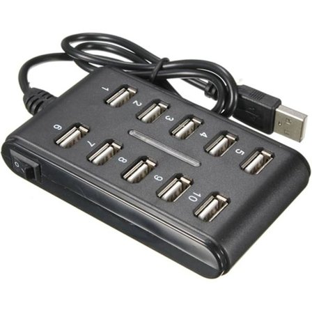 10-Port HUB - Slank Højhastigheds USB 2.0 Multi-Udvidelse - Plug and Play Kompatibel med PC Windows og Mac Computere - SORT