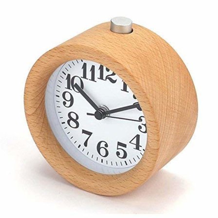 Klassisk tyst liten träväckarklocka sängbord stum bord snooze väckarklocka med nattlampa