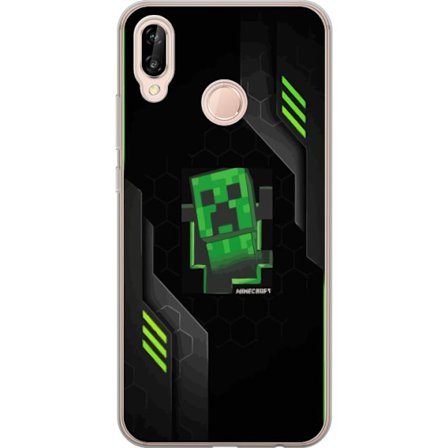 Kompatibelt Mobildeksel til Huawei Huawei P20 lite Grønn pikselbasert creeper-lignende spillillustrasjon med futuristiske neoninnslag og mørk tech b