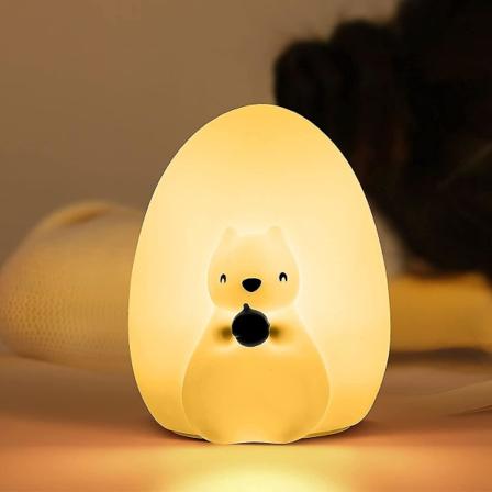 Squirrel Night Light kompatibel med barn, nattbordslampe, søt silikon baby nattlampe med berøringskontroll, Led Animal Nusery Lamp -ES White