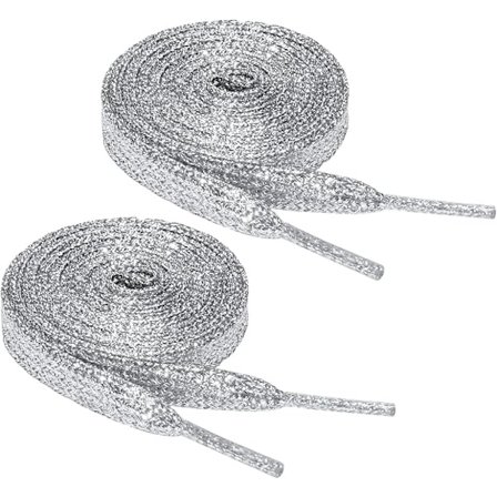 Flate glitter skolisser (sølv) 120 cm, skinnende metalliske skolisser, 1{KDO}