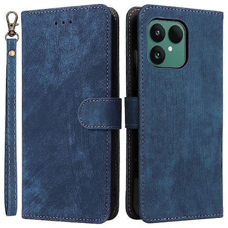 Kompatibelt med Fairphone 6 Plånboksfodral RFID PU Läder Telefonskal Ställ med Rem [DB] Blå