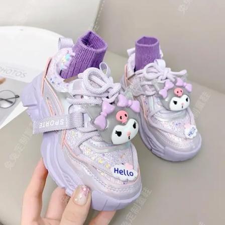 Anime Kawaii Sanrios My Melody Cinnamoroll Kuromi Barn Sneakers Tecknad Söt Luminous Daddy Skor Tjej Sammet Löparskor Present Plus Velvet Sock 12 32-