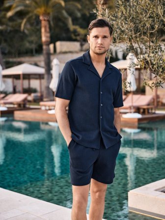 John Henric Men's Marineblaues Casual Fit Häkel-Set Size