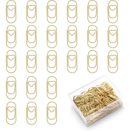 Små papirclips, 120 stk. hjerteformede papirclips i metal, bogmærkeclips, små bogmærker til skole, kontor, dokumentorganisering, guld_tfrf
